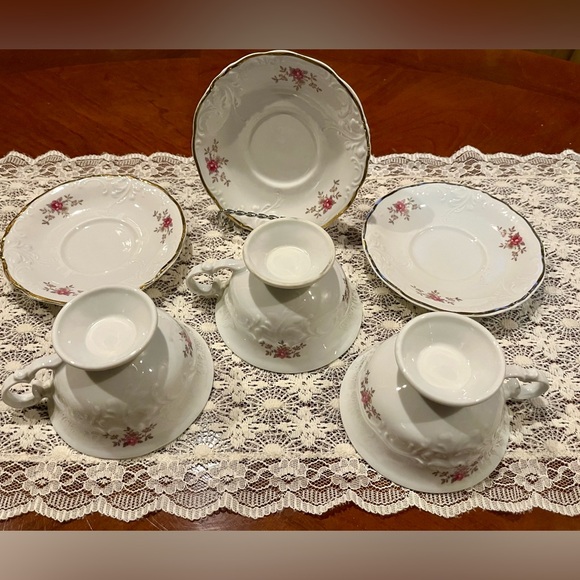 3 Sets of Wawel Pink Tea Rose Tea Cups and Saucers Made in Poland - Picture 8 of 12